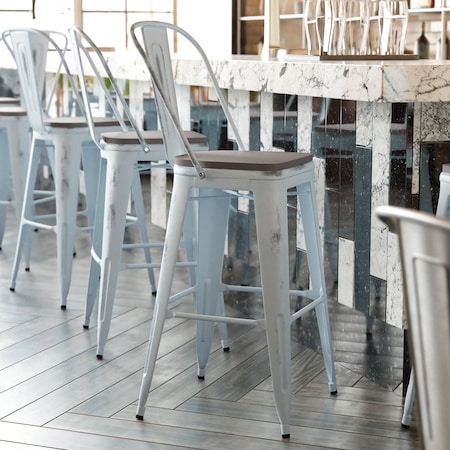 Flash Furniture Green-Blue Metal Stool with Gray Poly Seat ET-3534-30-DB-PL1G-GG